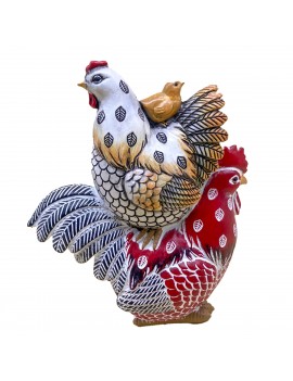 Figurine coq-poule-poussin