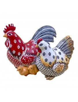 Figurine coq-poule-poussin