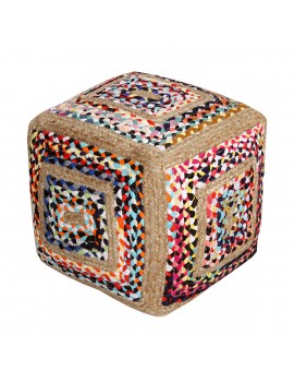 POUF CUBE en Jute et Coton...