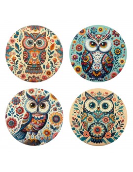 Sous-verre hibou 4 diff.